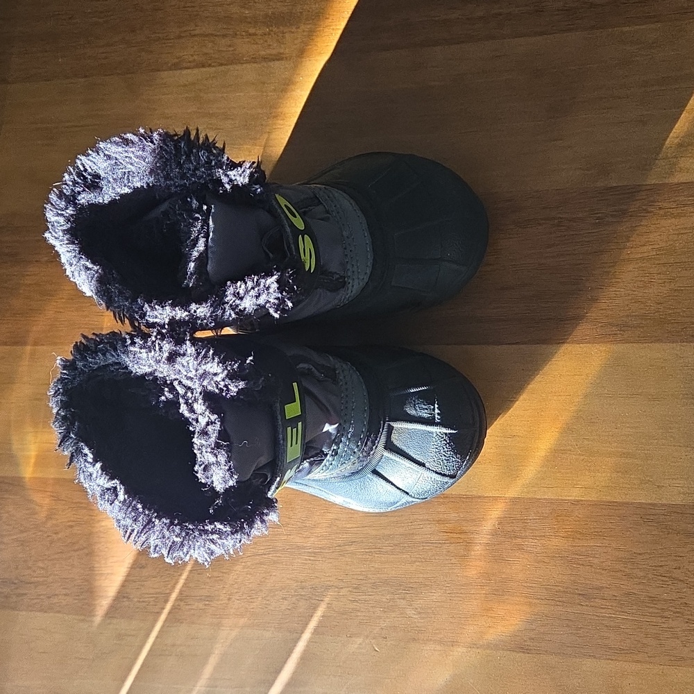 Sorel Black and Gray Kids' Boots with Neon Accents
